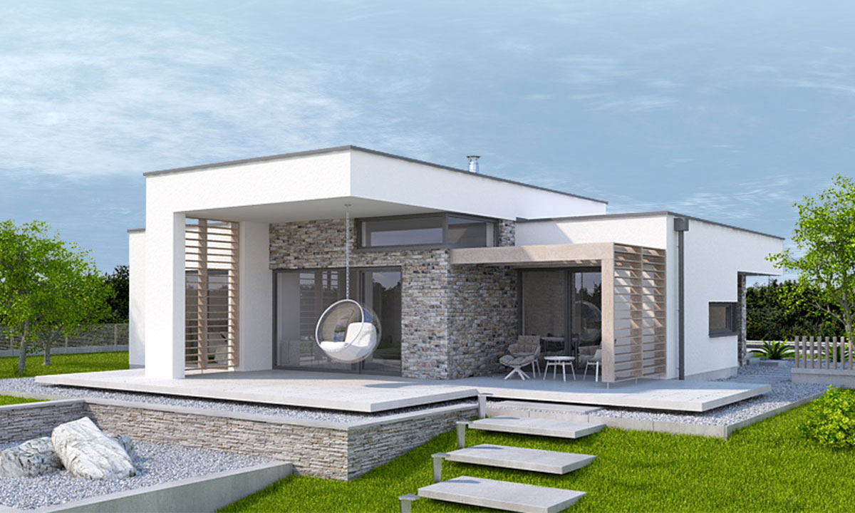 tible Dizajnový projekt domu s plochou strechou - vizualizácia 02