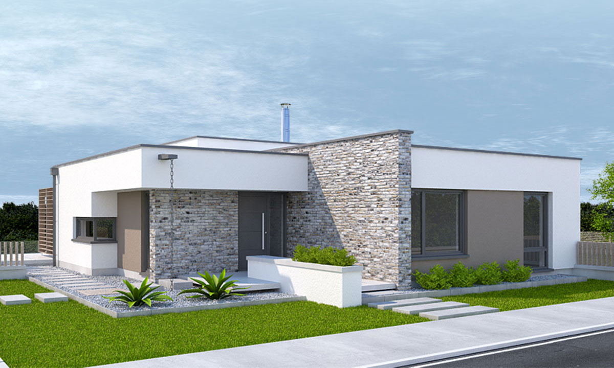 tible Dizajnový projekt domu s plochou strechou - vizualizácia 03